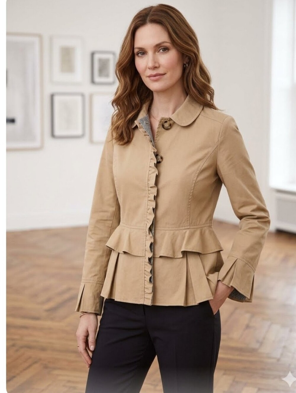 Tory Burch Tan Ruffle Peplum Trench Jacket